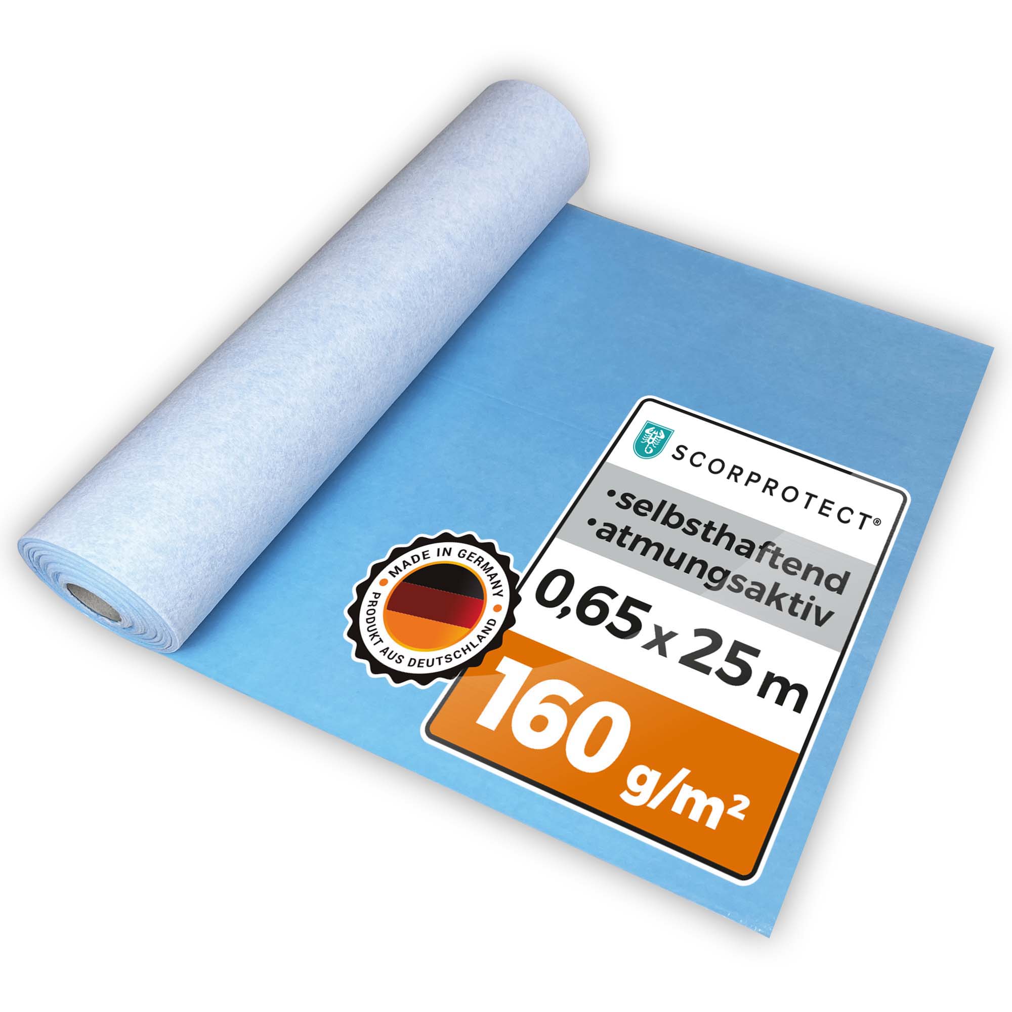 Abdeckvlies selbsthaftend atmungsaktiv 0,65 m x 25 m mit Membrane 160 g/m² AktivTurbo Abdeckvlies selbsthaftend atmungsaktiv 0,65 m x 25 m mit Membrane 160 g/m² AktivTurbo