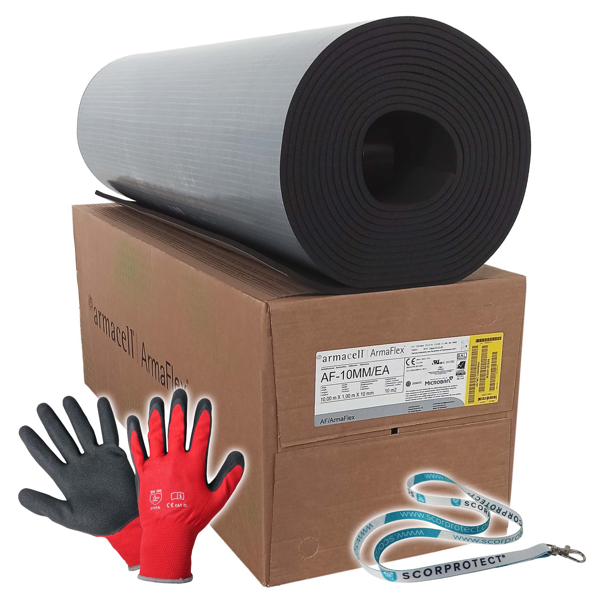 10 mm Armacell Armaflex AF Kautschuk Platten selbstklebend + rote Handschuhe CAT 2 + Scorprotect® Schlüsselband 10 mm Armacell Armaflex AF Kautschuk Platten selbstklebend + rote Handschuhe CAT 2 + Scorprotect® Schlüsselband