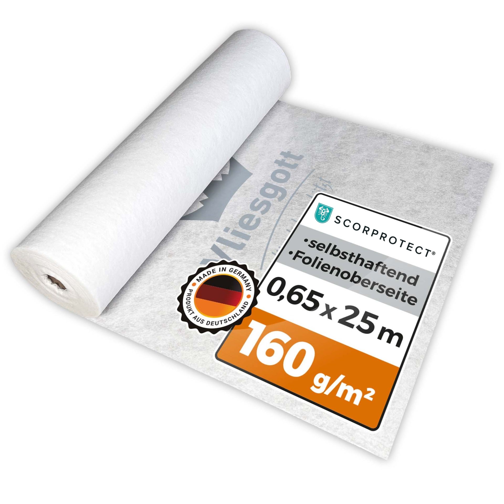 Scorprotect® BSV (bedruckt) Boden- und Treppenschutzvlies selbsthaftend 0,65 m x 25 m 160 g/m² Folienoberseite
