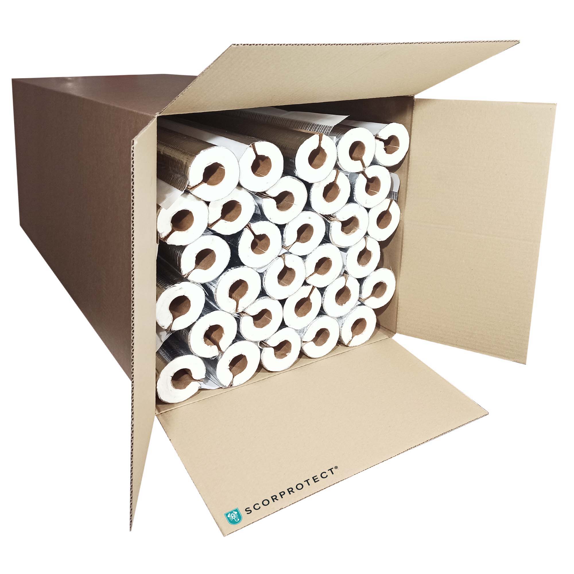 Scorprotect® voller Karton Alu PUR Rohrschale / Rohrisolierung mit Gewebemantel selbstklebend Scorprotect® voller Karton Alu PUR Rohrschale / Rohrisolierung mit Gewebemantel selbstklebend