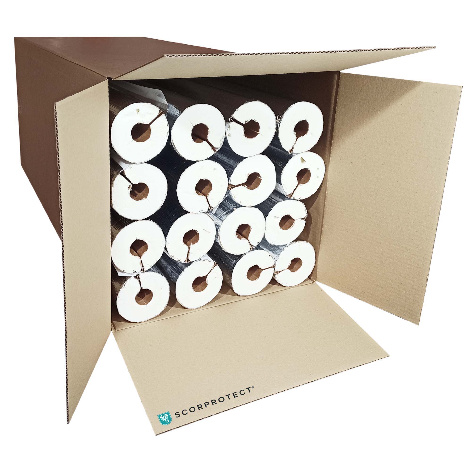 Scorprotect® voller Karton Alu PUR Rohrschale / Rohrisolierung mit Gewebemantel selbstklebend Scorprotect® voller Karton Alu PUR Rohrschale / Rohrisolierung mit Gewebemantel selbstklebend