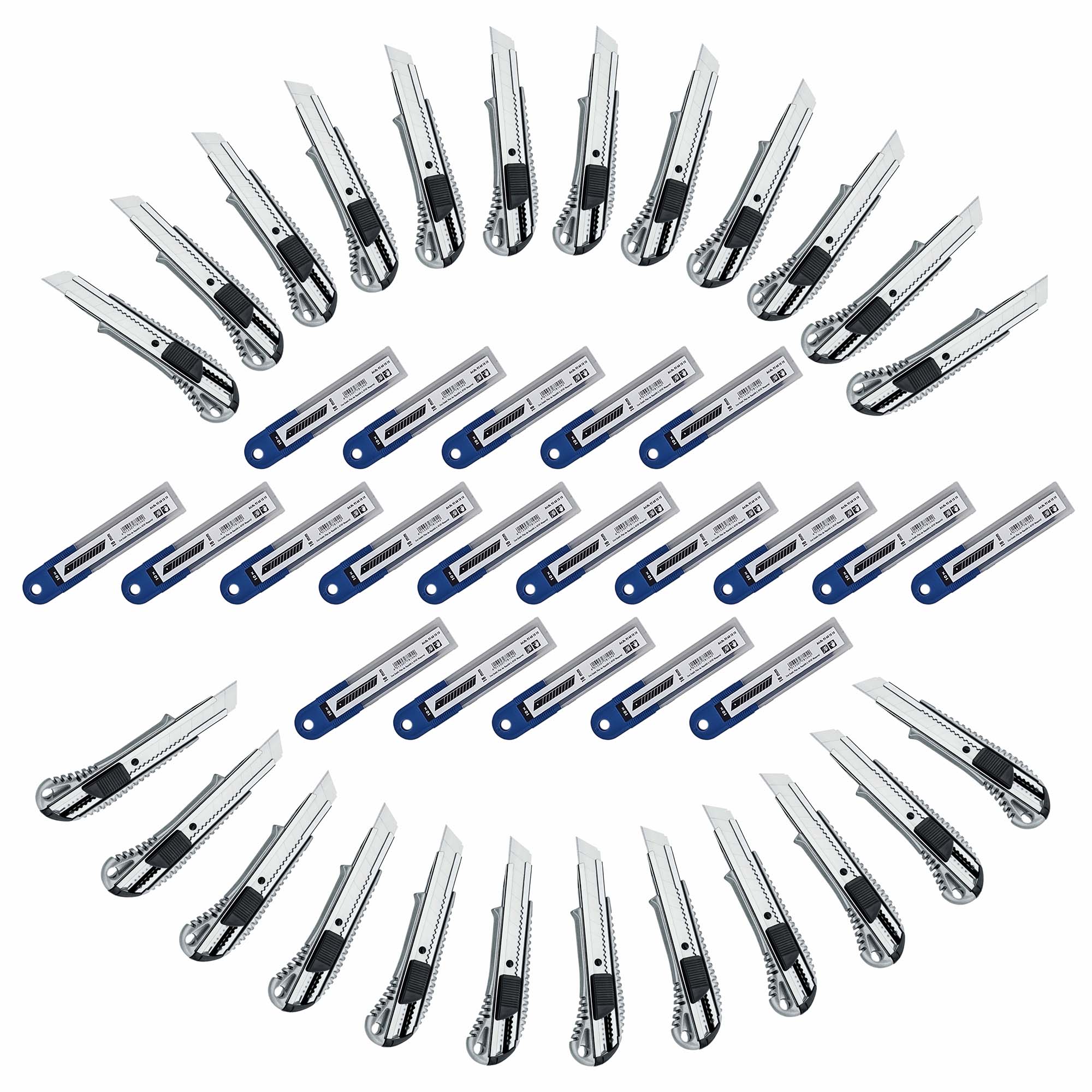 24 Stück Abbrechmesser Cuttermesser Aludruckguss 18 mm mit Metallführung + 200 Stück extra scharfe Klingen 24 Stück Abbrechmesser Cuttermesser Aludruckguss 18 mm mit Metallführung + 200 Stück extra scharfe Klingen