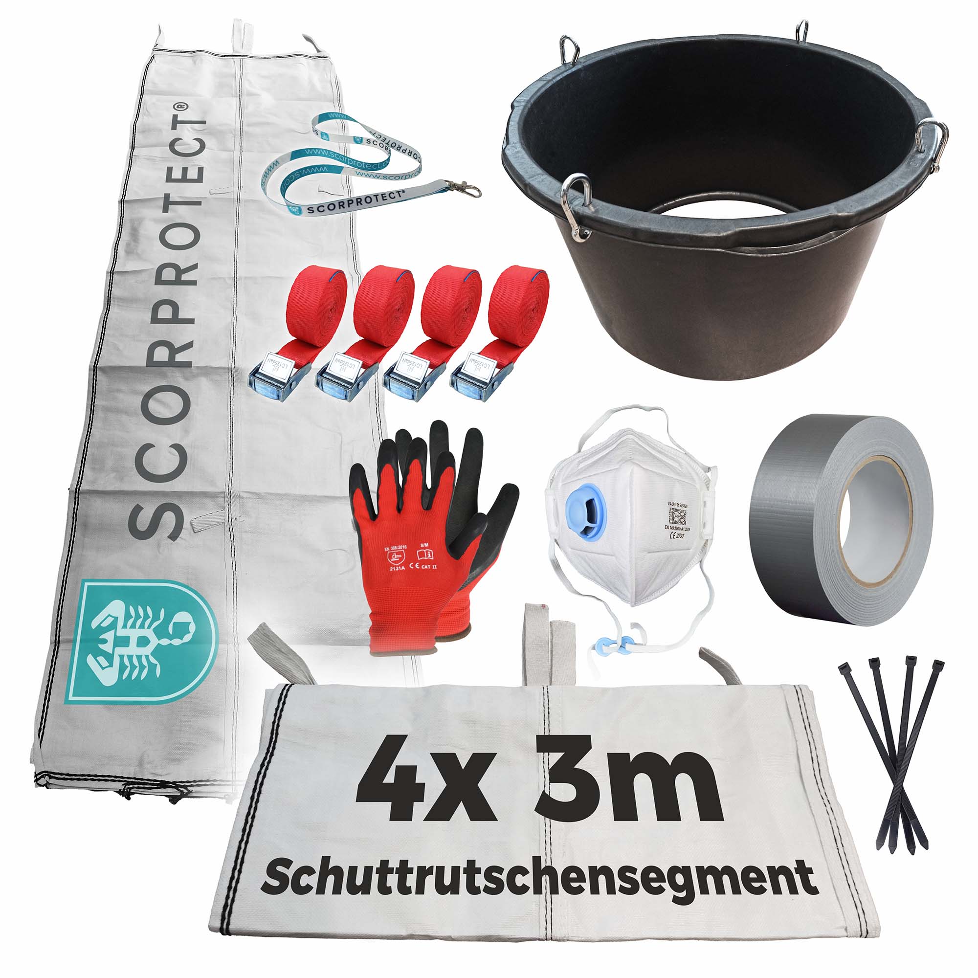 Schuttrutsche Bauschuttrutsche 12 m flexibel mit Einfülltrichter und Zubehör