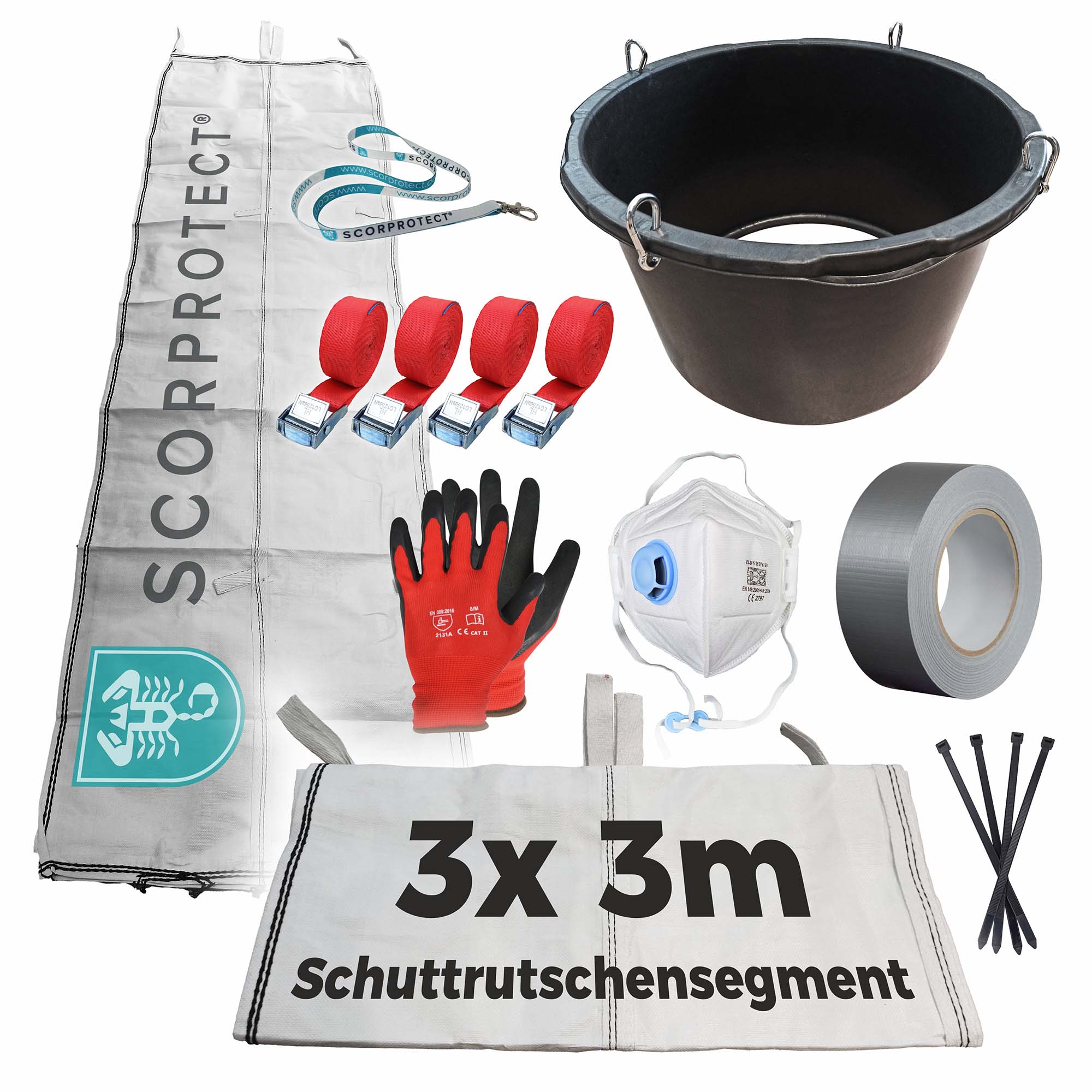 Schuttrutsche Bauschuttrutsche 9 m flexibel mit Einfülltrichter und Zubehör