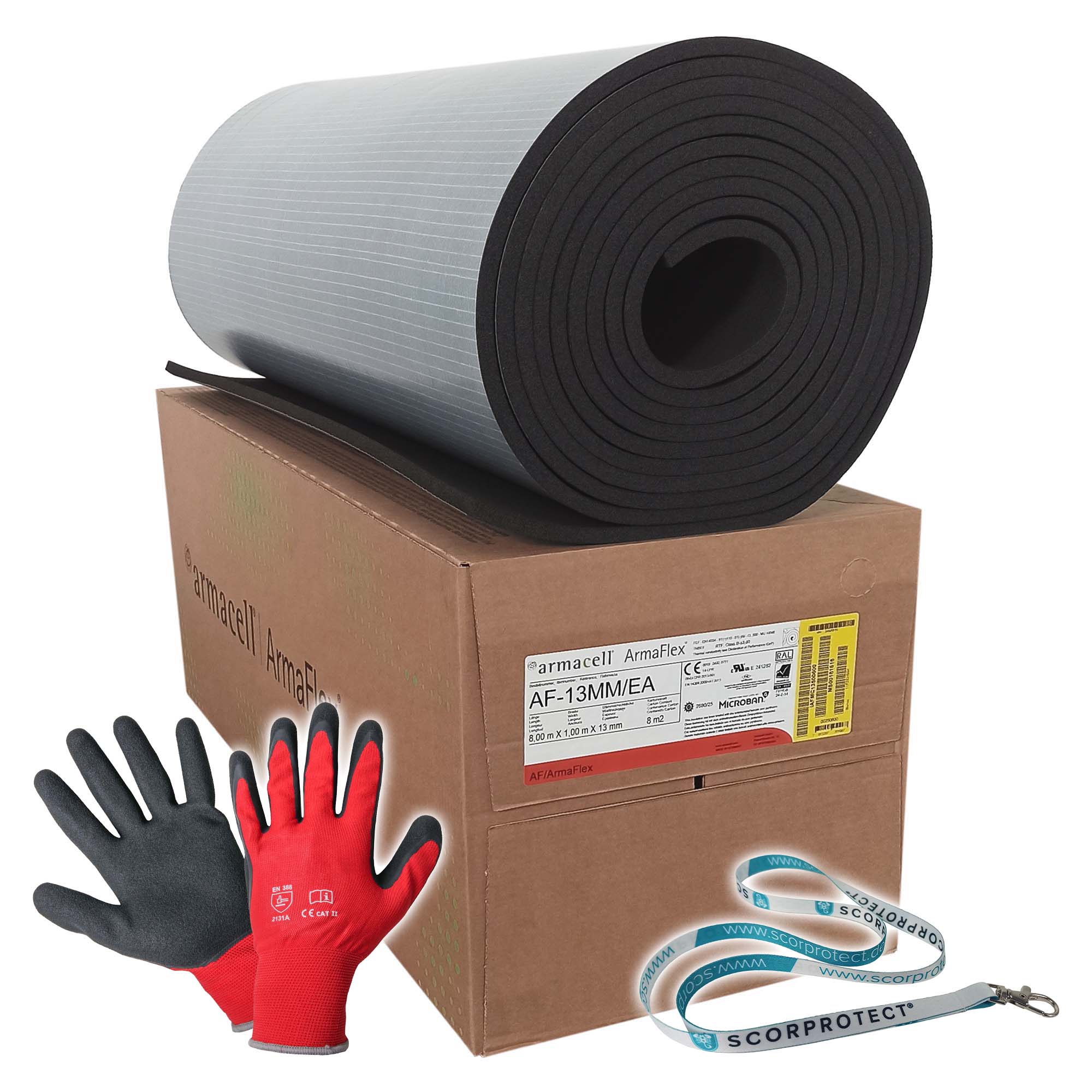 13 mm Armaflex Armacell AF Kautschuk Platten selbstklebend + Handschuhe + Scorprotect® Schlüsselband 13 mm Armaflex Armacell AF Kautschuk Platten selbstklebend + Handschuhe + Scorprotect® Schlüsselband