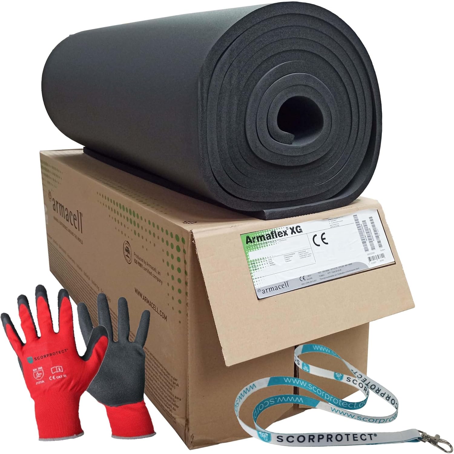 Armaflex XG Kautschuk Platten nicht selbstklebend + Handschuhe + Scorprotect® Schlüsselband Armaflex XG Kautschuk Platten nicht selbstklebend + Handschuhe + Scorprotect® Schlüsselband