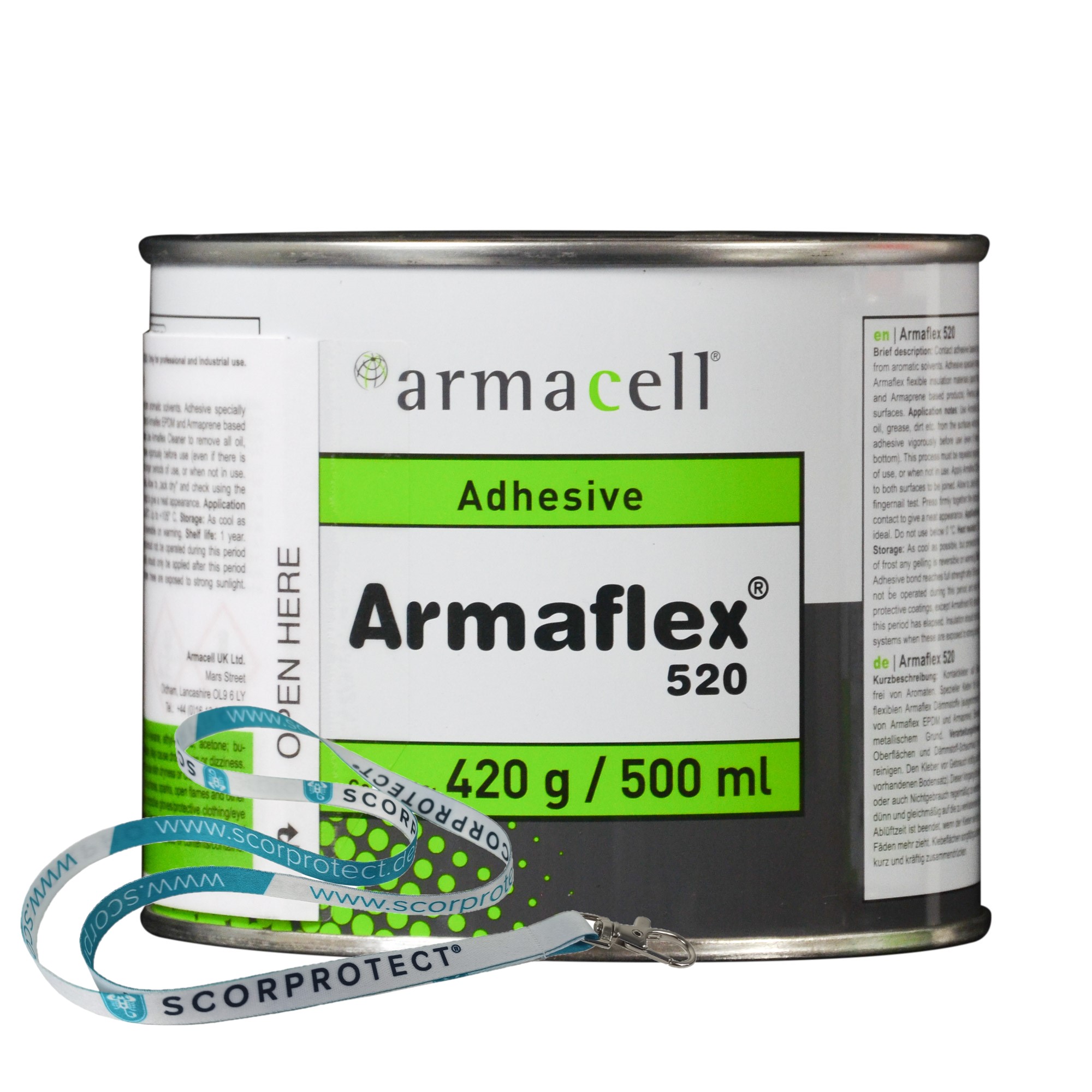 Armaflex Kleber 520 für Kautschuk-Platten und Schläuche 0,5 Liter Dose + Schlüsselband Armaflex Kleber 520 für Kautschuk-Platten und Schläuche 0,5 Liter Dose + Schlüsselband