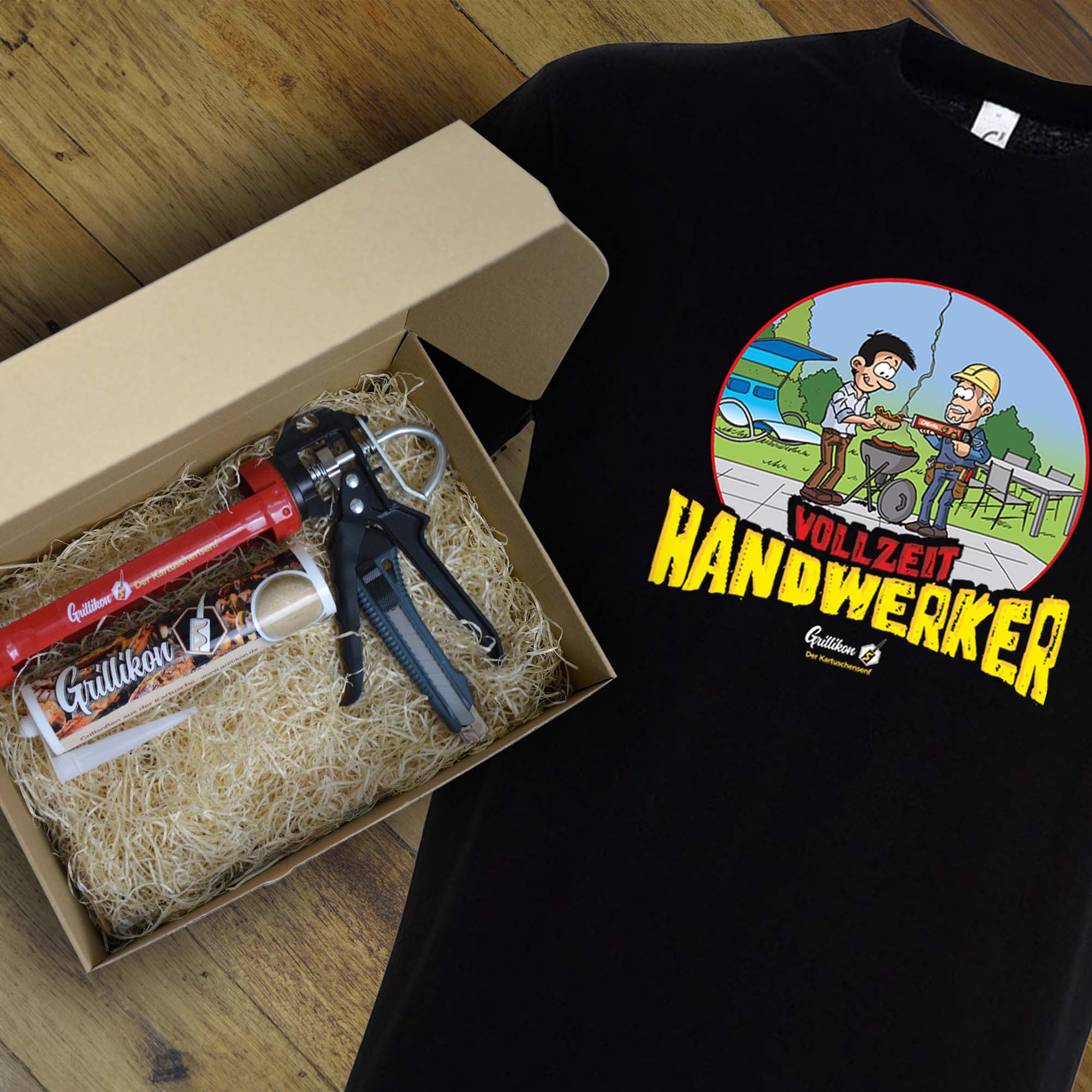 1oPRgdmWdyWGO3 Grillikon Geschenkset „Geselle“ Barbecue in 300 ml Kartusche mit T-Shirt