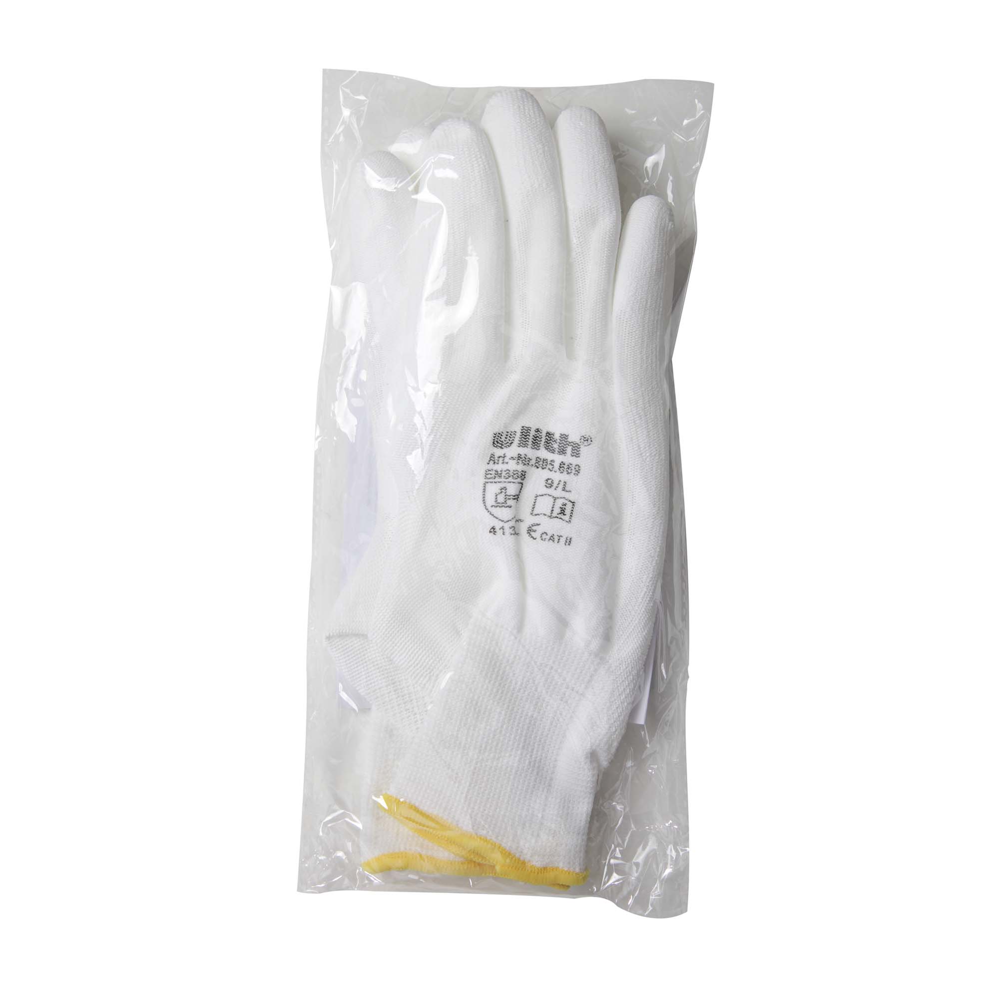 Arbeitshandschuhe Handschuhe PU / Nylon Feinstrick weiß Größe 9