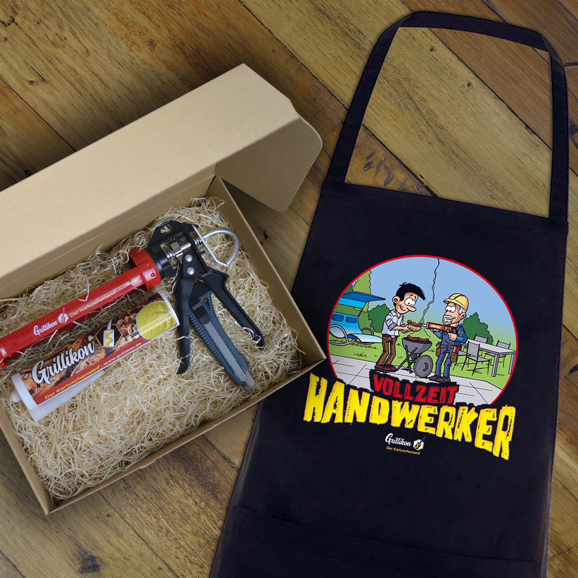 1nCtkTjogVlnwE Grillikon Geschenkset „Meister“ Senf in 300 ml Kartusche mit Grillschürze